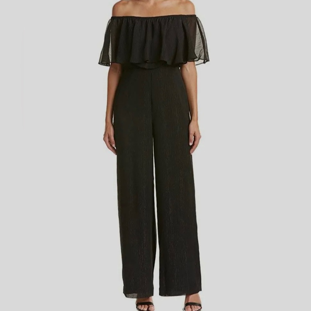 Black chiffon wide palazzo pant jumpsuit